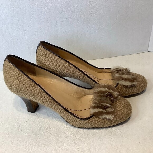 Kate Spade New York Neutrals Jute Boco Accents Tweed Pump Heel Shoes Size 7B - Picture 2 of 8